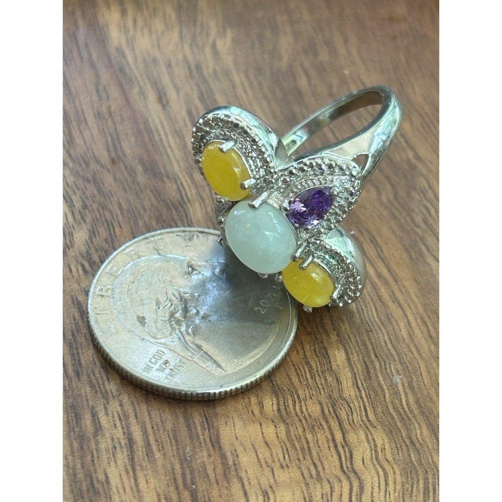 Sterling Silver Amethyst Jade Moonstone Cocktail Statement Ring Size 10 - Picture 10 of 11
